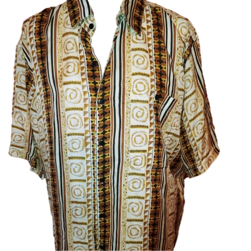 Montage Silk Abstract Retro Button Shirt M